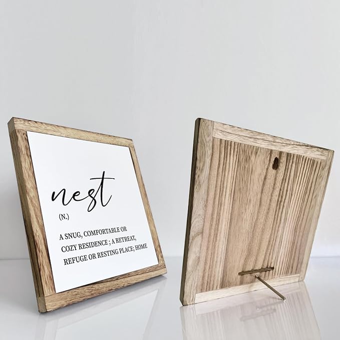 Farmhouse Home Decor, Home Sign, Living Room Decor for Shelf, Tabletop Decoration, Front Door Decoration for Porch, Housewarming Gift, Nest Definition Signs, Wooden Plaques Box Signs, 9.8 * 9.8 Inch