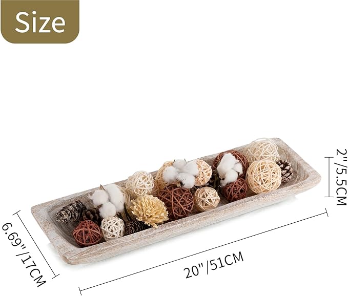 Wooden Dough Bowl Decor, Key Decorative Centerpiece Bowl, Hand Carved Baguette Bowl, Home Decor for Dining Table Center, Living Room, Kitchen (L20*W6.7*H2 inches) Rectangle-White