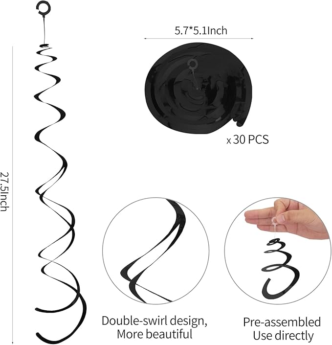 30 Pieces Black Hanging Swirl Decorations Plastic Streamers Foil Swirls Ceiling Decorations for Birthday|Wedding|Anniversary|Graduation Party Supplies