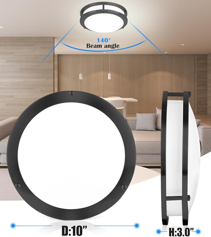 2 Pack Black Ceiling Light, 10 Inch Flush Mount LED Ceiling Light Fixture - Matt Black Bathroom Bedroom Lamp 2700K/3000K/3500K/4000K/5000K Adjustable Hallway Ceiling Lamp, 17W