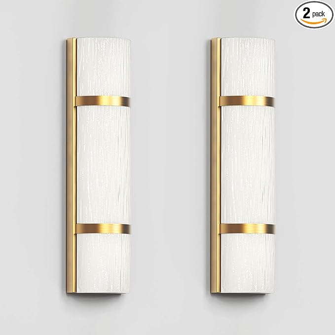 LED Bathroom 16 Inch Vanity Lighting Fixtures | CRI 90 4000K Matte Gold Wall Sconces Set of Two with White Frosted Glass Lamp Shade | 120V 15W 1200LM Dimmable with Dimmer Switch(not Included)