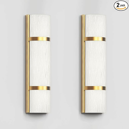 LED Bathroom 16 Inch Vanity Lighting Fixtures | CRI 90 4000K Matte Gold Wall Sconces Set of Two with White Frosted Glass Lamp Shade | 120V 15W 1200LM Dimmable with Dimmer Switch(not Included)