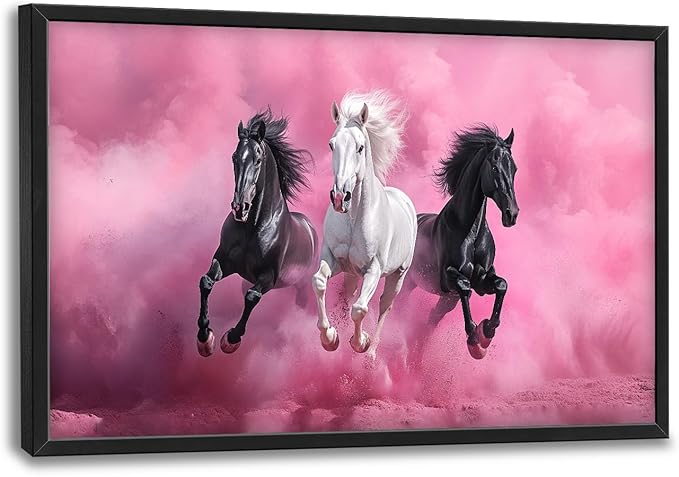 Flintis Large Horse Wall Art Black and White Horses Pictures Wall Decor Abstract Animal Canvas Painting Print Artworks Decorations Framed for Living Room Bathroom Master Bedroom Office 36L x 24W