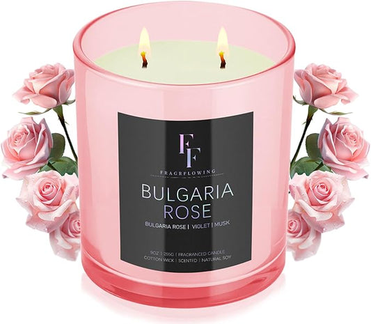 Bulgaria Rose Scented Candle, 2-Wick Luxury Soy Wax Candle, 9 oz Aromatherapy Candle Home Fragrance Candles Gift