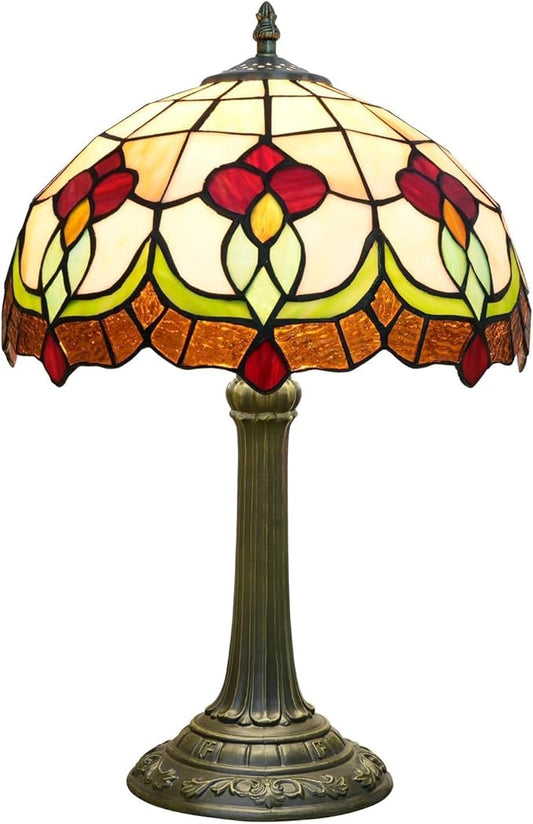 Red Tuilp Tiffany Lamp Stained Glass Table Lamps Antique Vintage Style Bedside Nightstand Nightstand Decor Living Room Bedroom Office Home Retro Bar Hotel 12 Inch Unique Flower Reading Desk Lamps