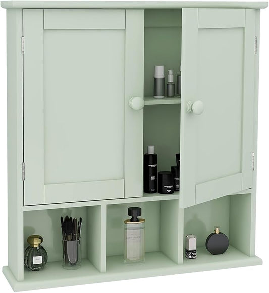TaoHFE Green Over The Toilet Storage Cabinet with 2 Door Adjustable Shelves, White Wall Mounted Medicine Cabinet for Bathroom Laundry Kitchen