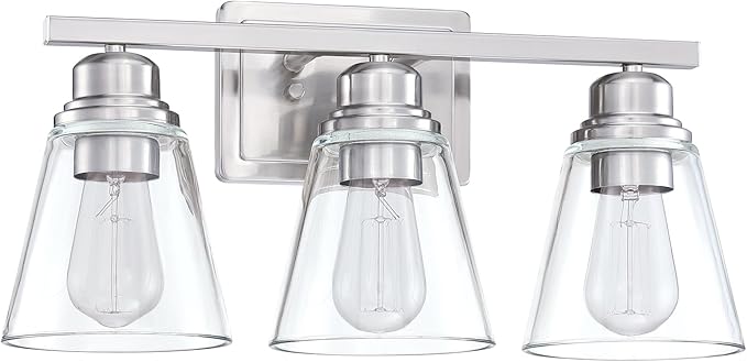 Brushed Nickel 3 Light Vanity Light Set with Hardware - 5 Piece Bathroom Accessories Set