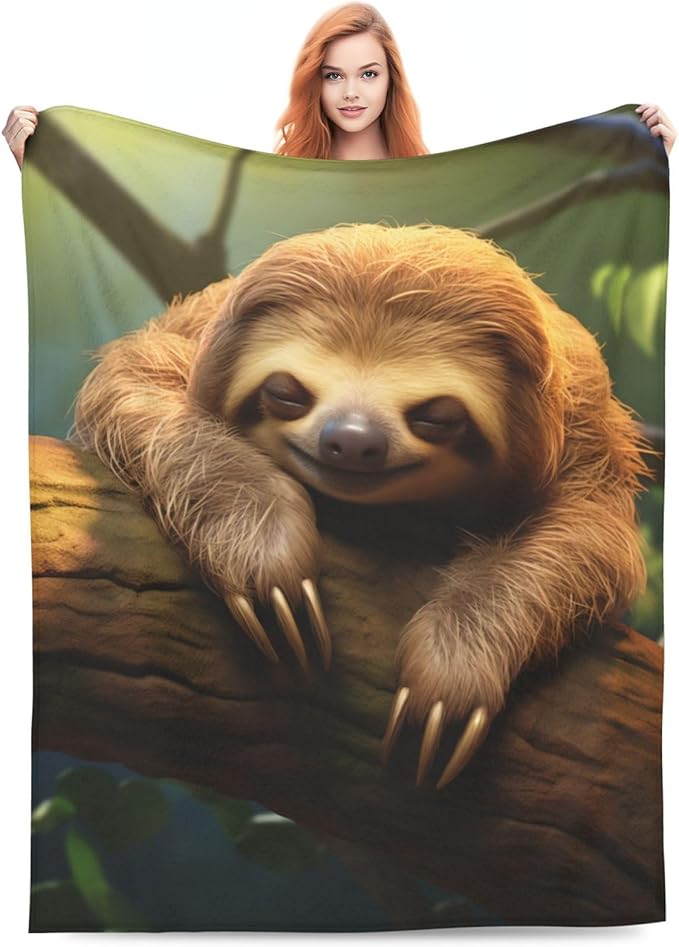 Cute Asleep Sloth Blanket Gifts for Kids Adults Women Flannel Throw Blankets for Home Couch Bed Sofa Soft Fuzzy Lightweight Decor All Season 60x50 Inches