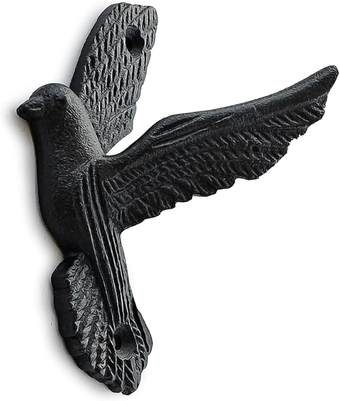 Ambipolar Flying Style Iron Cast Decorative Pigeon Bird Wall Mounted Coat Hooks, 5 Pieces, Black