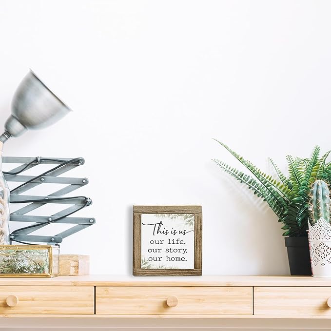 This Is Us Our Life Our Story Our Home Desktop Decor, Farmhouse Wood Box Decor Plaques, Iving Room Inspiration Wood Box Sign, Rustic Farmhouse Living Home Decoration