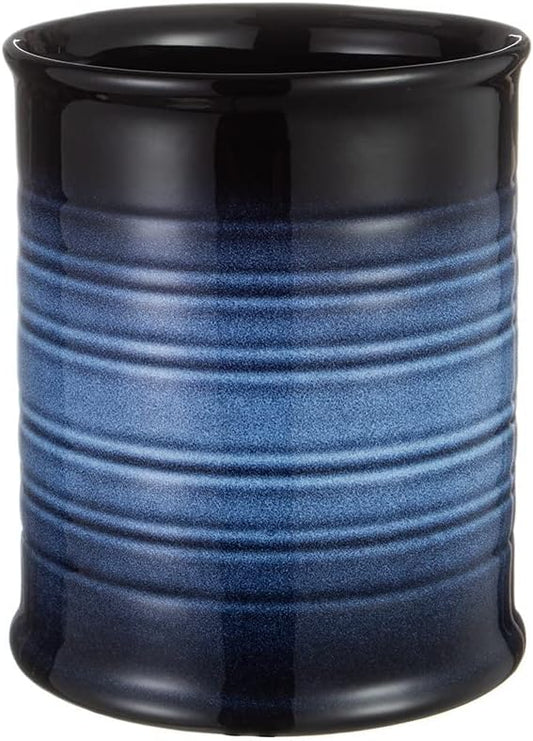 Nihow Kitchen Utensil Holder: 7.2 Inch Extra Large Ceramic Utensil Holder for Countertop - Stable Utensil Crock for Kitchen Counter Decor - Elegant Blue & Black (1PC)