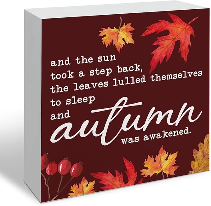 Maple Leaves Decors, Autumn Artwork for Home Shelves Decor, Office Decoration, Thanksgiving Wooden Box Signs, Maple Leaves Decor, Autumn was Awakened Wood Signs A18