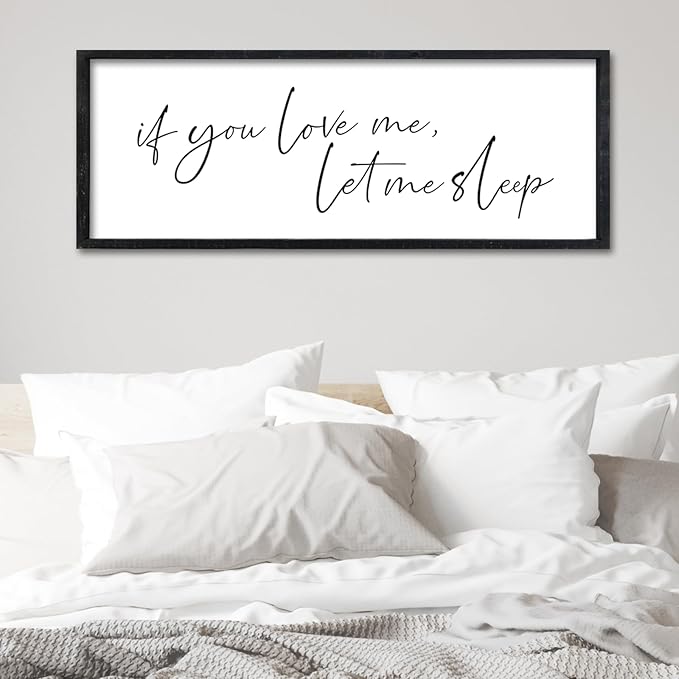 Surfapans If You Love Me Let Me Sleep Wall Art Decor 32"×12" Master Bedroom Above Bed Sign Wood Framed Over Bed Love Quotes Couples Large Wall Hanging Art (Black)