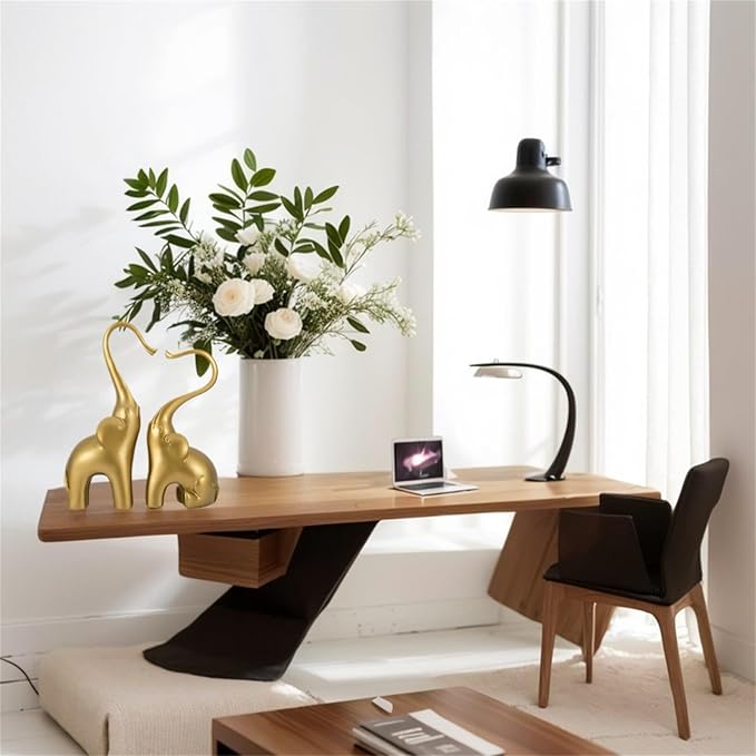 Loving Elephant Statues Home Decor, Small Elephant Figurines in Love for Women, Elephant Sculpture Heart Decorative Objects for Bookshelf Decor (Gold)