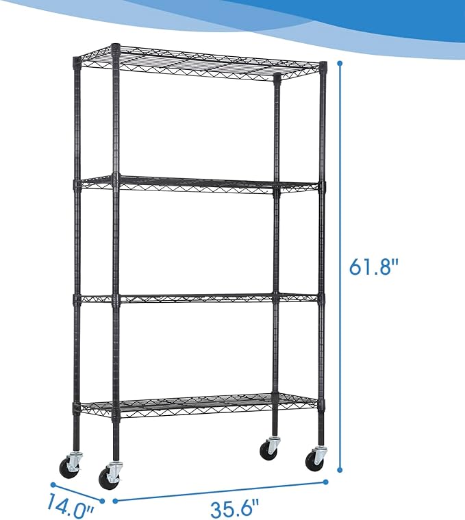PayLessHere | 4-Tier Wire Shelf | 36"x14"x62" | Black | Adjustable Racks | Heavy-Duty Storage Shelves, Holds Upto 1400 lbs | Rust-Resistant, No-Tool Assembly | for Home, Garage Shelving