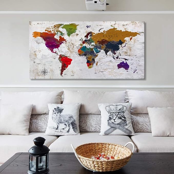ZEYDRT Canvas Wall Art map Wall Art for Office Living Room Home Decorations world map Canvas Art Wall Decor Wall Decoration Vintage map of the world Office for Home Bedroom Decoration24 x48 …