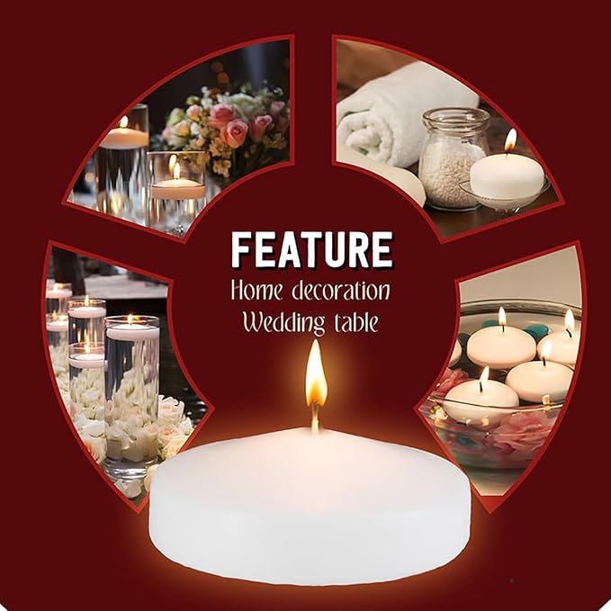 Set of 24， 3-inch Floating Candles, White Smoke-Free and odorless, Burning continuously for 8-9 Hours, Suitable for Valentine's Day, Weddings, Holidays, Home Decoration