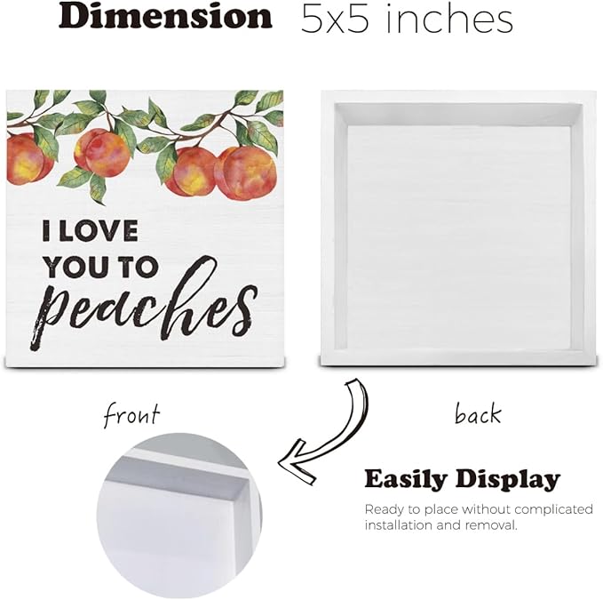 I Love You to Peaches Wooden Box Sign Peach Bathroom Decor, Peachy Love Quote Wood Sign for Farmhouse Home Bathroom Kitchen Desk Shelf Table Decorations 5 X 5 Inch