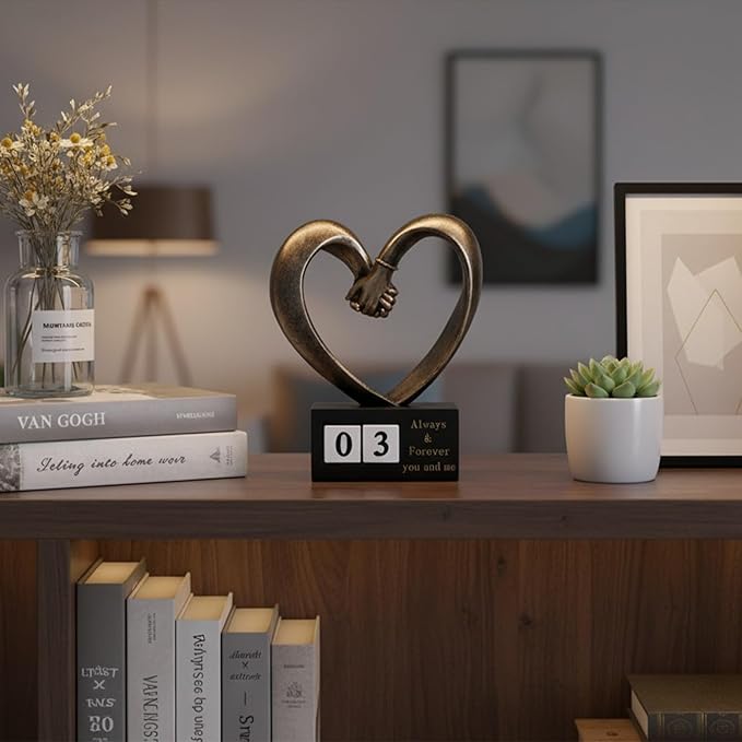 Holding Hands Heart Shaped Statue for His and Her 1 to 50 or 60th Anniversary, Wedding Gift for Newlyweds, for Home Decor, Office Coffee Table Bookshelf TV Cabinet Decor.