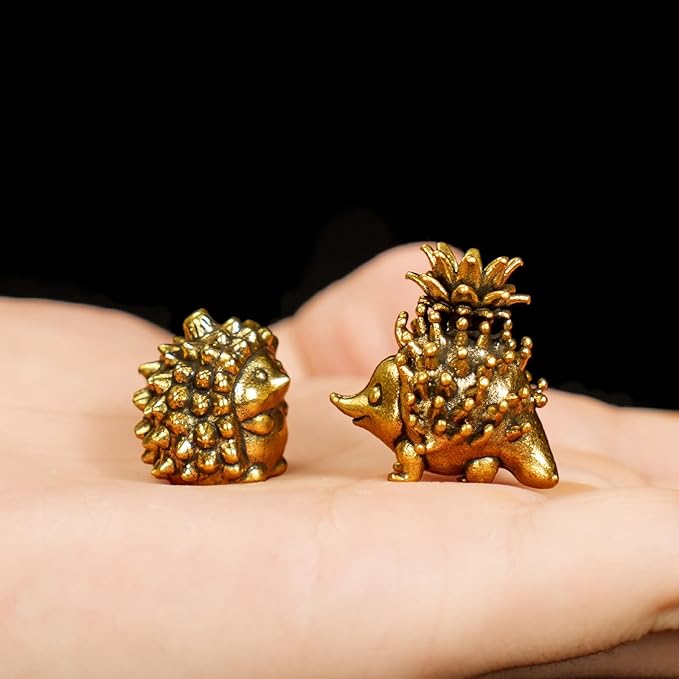Retro Handcrafted Quirky Hedgehog Ornament - 100% Solid Brass Durian Hedgehog Sculpture | Vintage Style Collectible Art Piece for Home & Office | Unique Gift for Animal Lovers & Food Enthusiasts