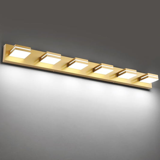 SineRise LED Modern Bathroom Vanity Light Fixtures (6-Light, 48-Inch), Matte Gold Modern Acrylic Bathroom Wall Lighting Fixtures Over Mirror (Cool White 6000K)