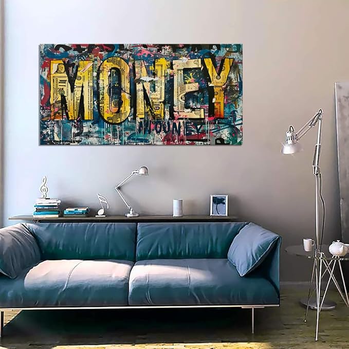 Yatsen Bridge Large Size Office Graffiti Wall Art Money Canvas Paintings Artwork Motivational Money Artwork Poster and Prints Large Bedroom Walls Decoration Framed Ready to Hang-48x24 inch