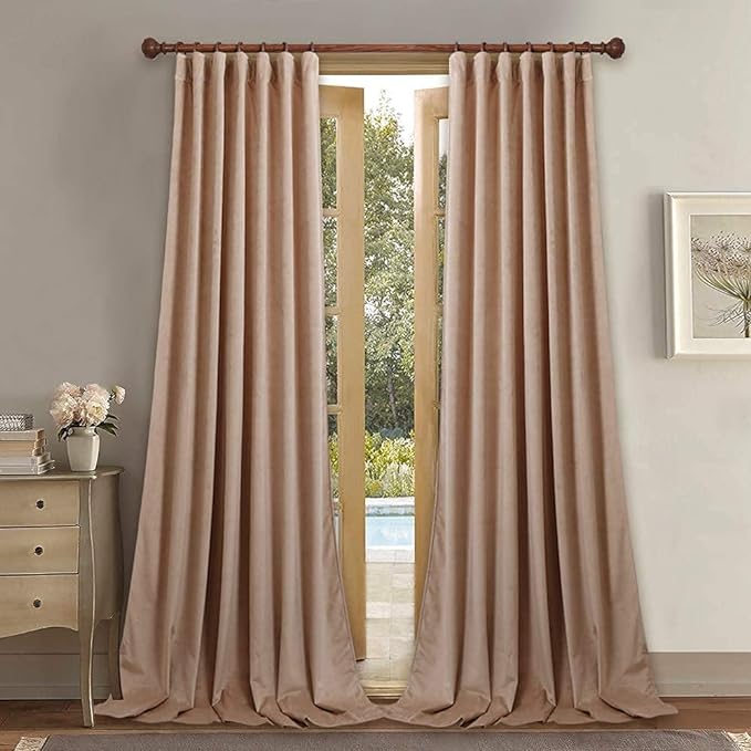 StangH Beige Blush Curtains Velvet - Home Decoration Back Tab Design Light Blocking Window Curtains, Sound Lower Privacy Drapes for Classroom/Baby Sleeping, W52 x L96, 2 Pieces