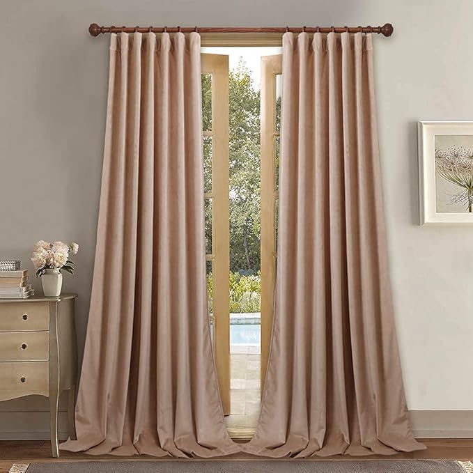 StangH Blush Velvet Curtains 108 Inches - Softness Velvet Fabric Kids Room Curtain Panels Room Darkening Curtains Set for Bedroom Elegant Warmth Decor, Beige Blush, 52 x 108 inches, 2 Panels