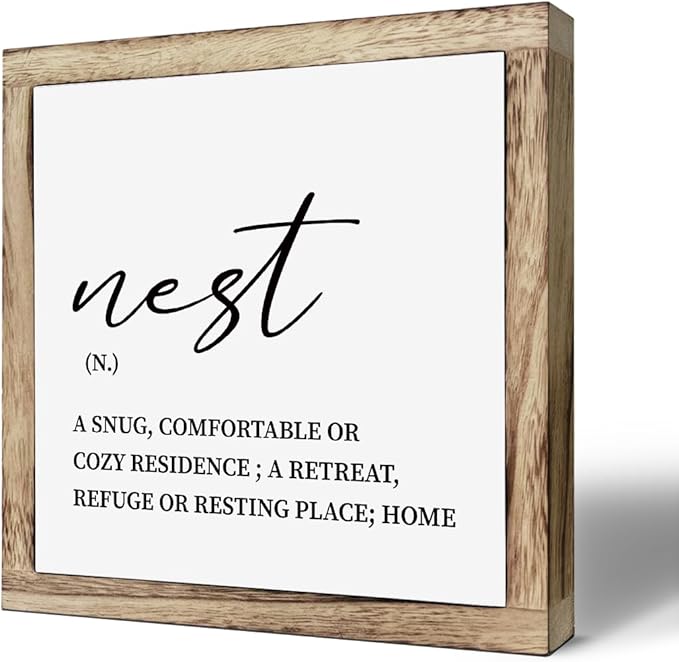 Farmhouse Home Decor, Home Sign, Living Room Decor for Shelf, Tabletop Decoration, Front Door Decoration for Porch, Housewarming Gift, Nest Definition Signs, Wooden Plaques Box Signs, 9.8 * 9.8 Inch