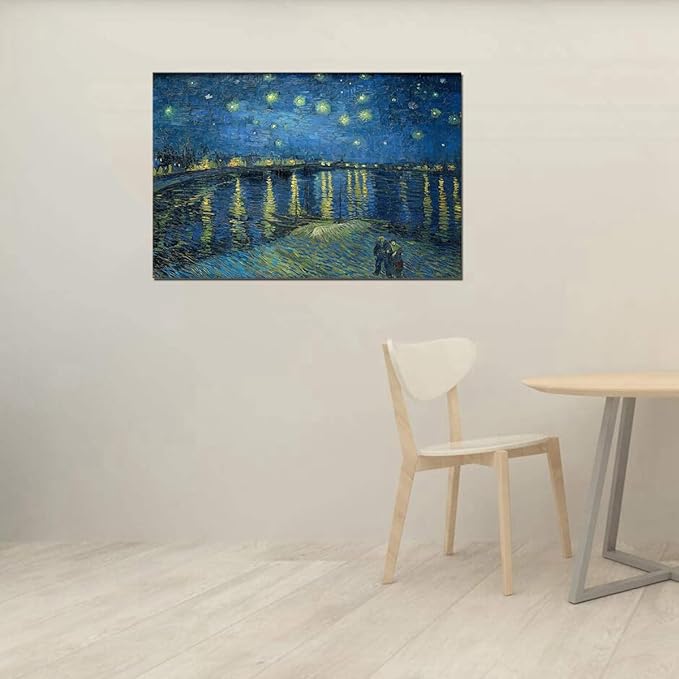 QBQT Starry Night Over the Rhone by Van Gogh Modern Bathroom Kitchen Decor Blue Artwork Abstract Landscape Picture Canvas Prints Wall Art for Home Office Decor 12x18inch Framed