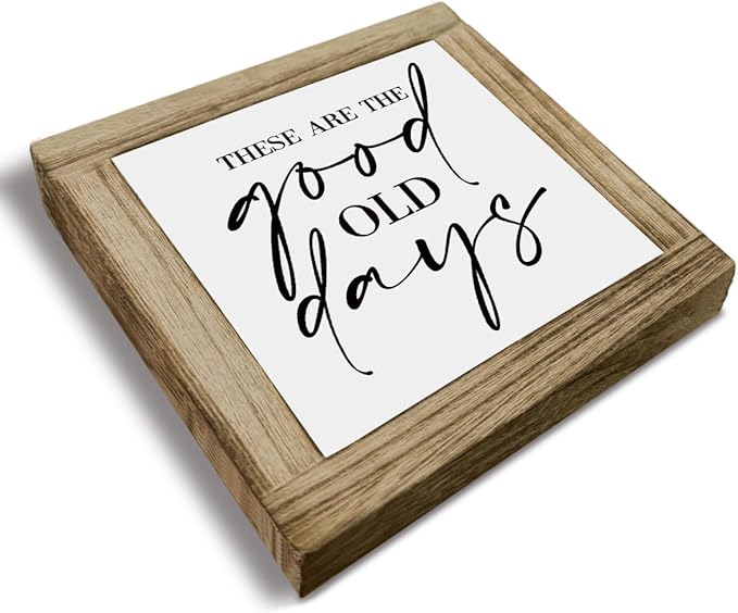 Farmhouse Wooden Box Sign, Rustic Wood Decoration for Home Bedroom Living Room, Tabletop Decors, Block Sign Decor - These are the Good Old Days, Gift for Friends or Colleagues 5.9x5.9x0.7inch