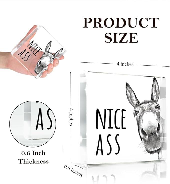 Funny Donkey Animal Prints Toilet Room Decor - Nice Ass Quotes Bathroom Acrylic Sign,Funny Bathroom Decor for Toilet Restroom Washroom Donkey Accessories 4x4 Inch
