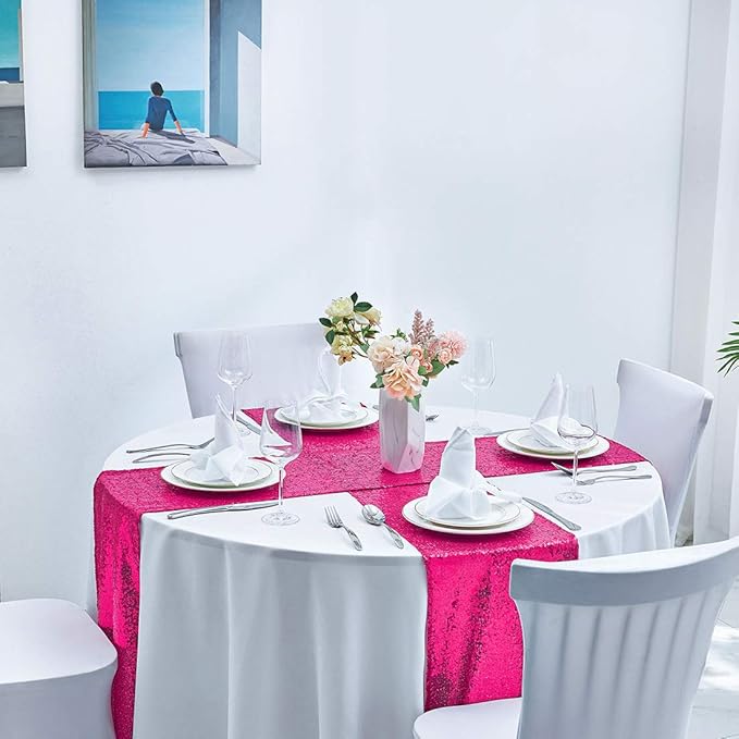 2 Packs 12 x 108 inches Hot Pink Sequin Table Runner, Glitter Fuchsia Table Runner for Wedding Birthday Bachelorette Holiday Party Supplies Decorations Bridal Shower Baby Shower