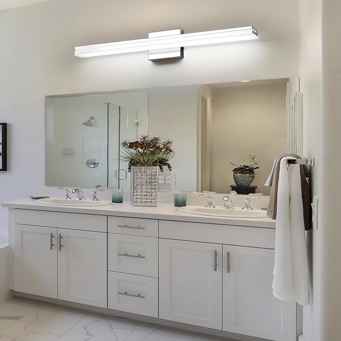 SineRise LED Modern Bathroom Vanity Light Bar (32-Inch, 3000K/4000K/6000K), Chrome Dimmable Modern Acrylic Bathroom Wall Lighting Fixtures Over Mirror