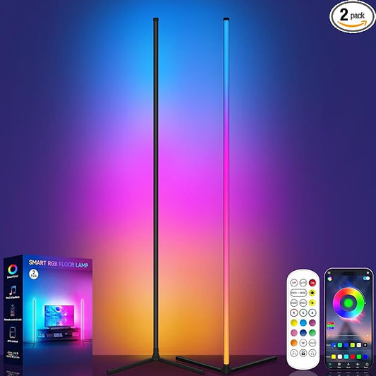 Corner Floor Lamp, RGB LED Corner Lamp with Music Sync, Smart App and Remote Control Color Changing Ambience Light, 16 Million Colors for Bedroom, Living Room Gaming Room (2pcs)