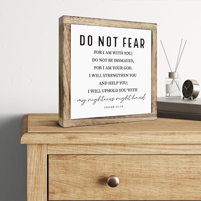 Inspirational Wood Sign, Christian Wood Decor, Wooden Plaques Box Signs 9.8* 9.8, Isaiah 41:10 Scripture Sign, Motivational Home Office Decor, Living Room Decoration, Christian Gift, Do Not Fear Signs