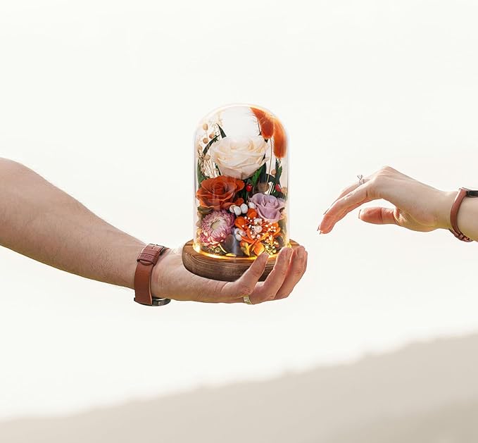 Forever Flowers with Symbolic Ladybugs: Preserved Flowers Gift for Women-Romantic Table Centerpiece-Valentines, Anniversary, Mom Gifts for Her-Flowers for Delivery Prime (Orange)