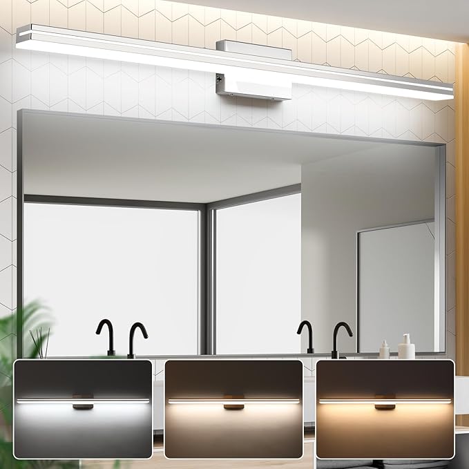 SineRise LED Modern Bathroom Vanity Light Bar (40-Inch, 3000K/4000K/6000K), Chrome Dimmable Modern Acrylic Bathroom Wall Lighting Fixtures Over Mirror