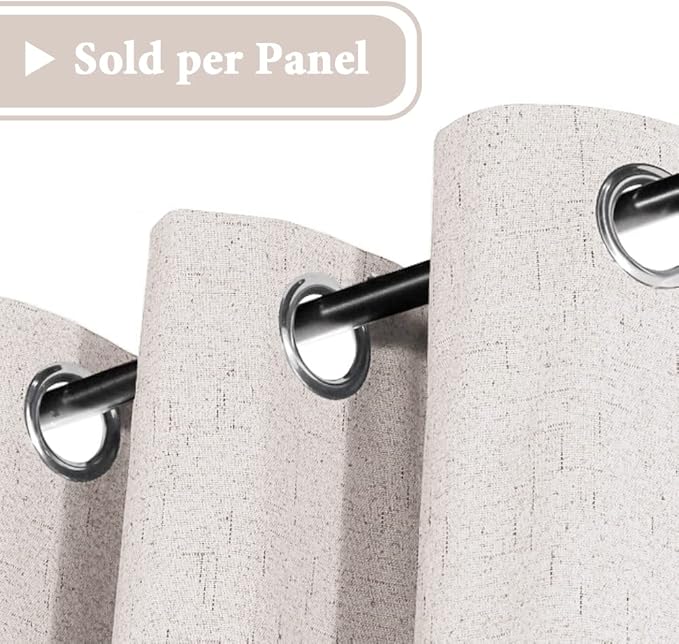 H.VERSAILTEX 100% Blackout Curtain for Bedroom 96 Inches Long Grommet Linen Face Full Light Blocking Curtain Drape for Living Room Thermal Insulated Linen Look Curtain 1 Panel, 52" W x 96" L, Ivory