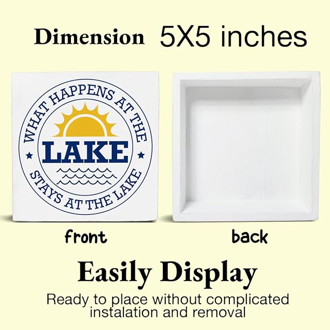 Lake Sign Decor What Happens at the Lake wooden Block Sign Home Lake House Desk Table Shelf Decoration, polychrome