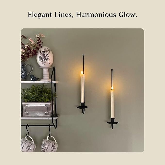 Black Wall Candle Holder Set of 4, Stylish Metal Wall Mount Candle Sconces, Modern Wall Decoration for Living Room, Dining Room, Fireplace, and Weddings