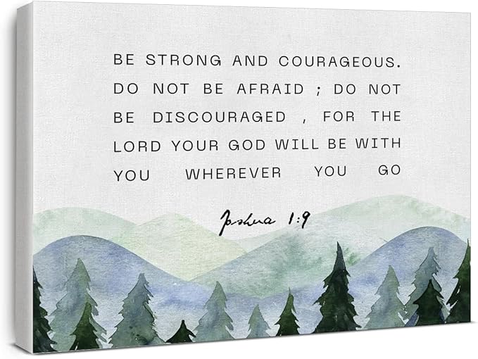 Inspirational Bible Verses Canvas Wall Art be Strong and Courageous Joshua 1:9 Prints Framed Christian Paintings Scripture Artwork Ready to Hang Home Wall Décor