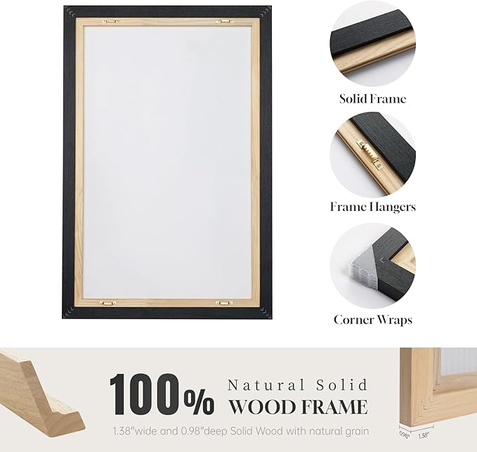 Large Framed Neutral Abstract Wall Art Set of 2, Modern Black Beige Brown Canvas Prints Paintings Artwork for Walls, Minimalist Stone Shape Pictures for Living Room Dining Bedroom Wall Decor 24x36 In