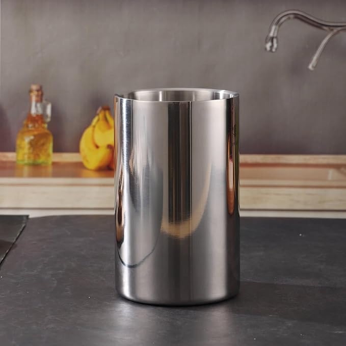 Double Wall Utensil Holder - 304 Stainless Steel Sleek Kitchen Utensil Holder for Countertop, Spatula Spoon Storage Organizer, Large Cooking Utensil Caddy Counter, Shining Utensil Crock, Mirror Polish