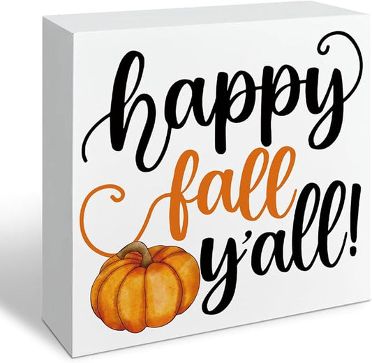 Happy Fall Y'all Sign, Autumn Wooden Box Plaques, Country Style Decoration for Home Farmhouse, Coffee Bar Decors, Table Shelf Decoration, Autumn Gift, Fall Wood Signs A2