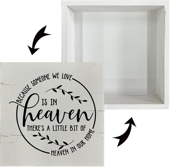 Memorial Wood Sign, Because Someone We Love is In Heaven, Box Sign Tabletop Decor, Sympathy Gift for Loss of Someone Loved, Bereavement Memorial Gift, Home Decor for Shelf, White Wood Box Sign