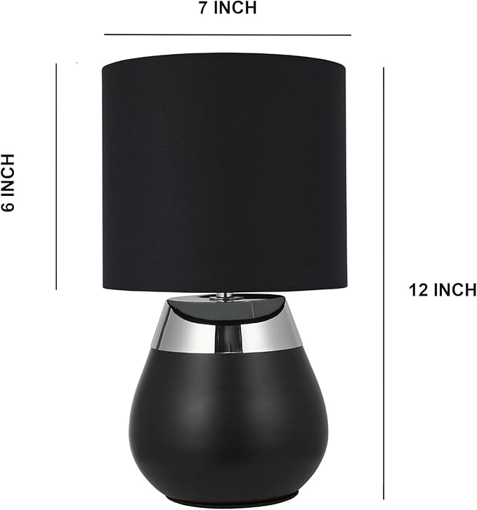 Small Modern Touch Eye Protection Bedside Table Lamp, 7 x 7 x 12 Inch Dark Blue Metal Base Table Lamp for Bedrooms and Office (Dark Blue Fabric Lampshade)