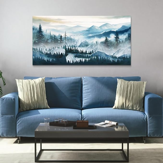Wapluam Large Framed Wall Art For Living Room Abstract Wall Decor For Bedroom Office Inspiration Pictures Fog forest Wall Painting Canvas Art Prints Artwork Modern Ready To Hang Home Decorations
