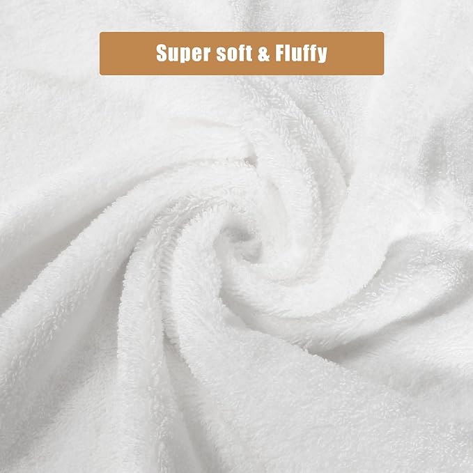 SEMAXE 18-Pack Bath Towel Set Include 6 Bath Towels, 6 Hand Towels, 6 Wash Cloths, 100% Cotton Bathroom Towels with Hanging Loops and Nano-Bio Lifecycle Labels, Soft and Absorbent Towel, White