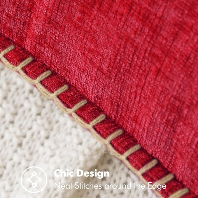 MIULEE Pack of 2 Christmas Pillow Covers 20x20 Inch Red Farmhouse Decorative Throw Pillow Covers with Stitched Edge Soft Chenille Solid Dyed Couch Pillow Covers for Sofa Bed Living Room